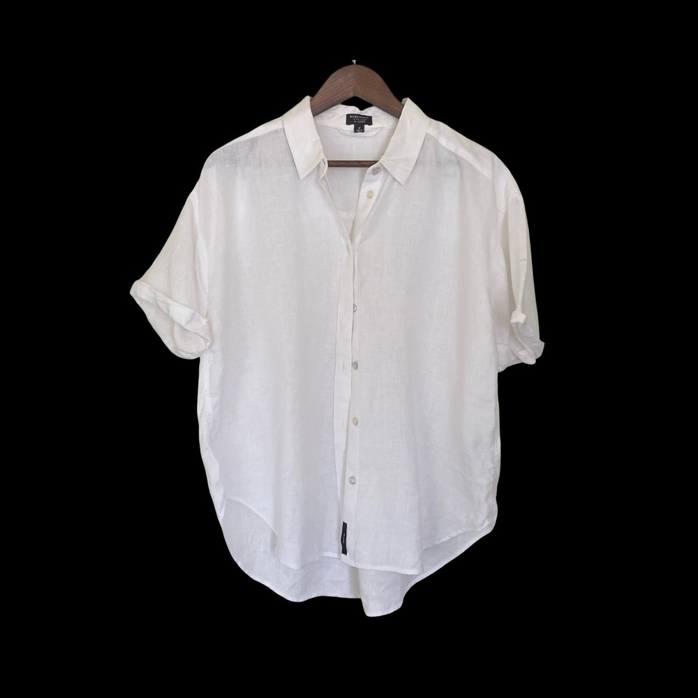 Baird McNutt Irish Linen for J.Crew Women's Button Up Shirt Size M White Relaxed